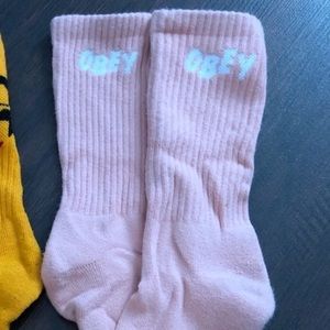 Pink Obey Socks reserves for TeaVirgil